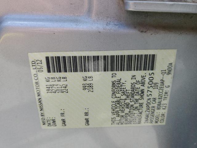 Photo 10 from auction – 2012 NISSAN ALTIMA BAS with VIN 1N4AL2AP0CN575005