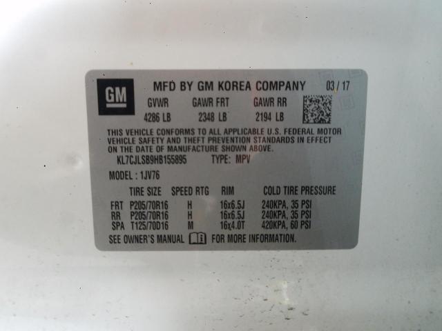 Photo 10 from auction – 2017 CHEVROLET TRAX 1LT with VIN KL7CJLSB9HB155895