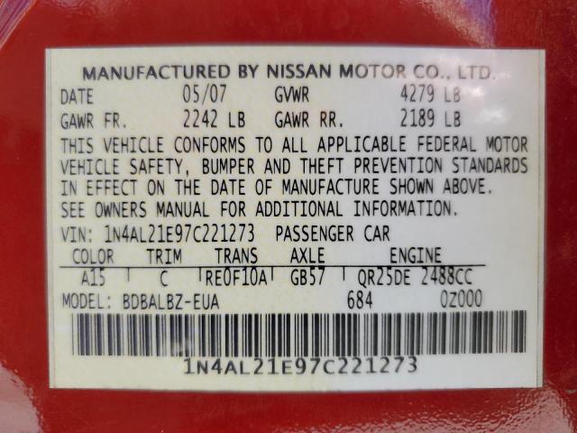 Photo 10 from auction – 2007 NISSAN ALTIMA 2.5 with VIN 1N4AL21E97C221273