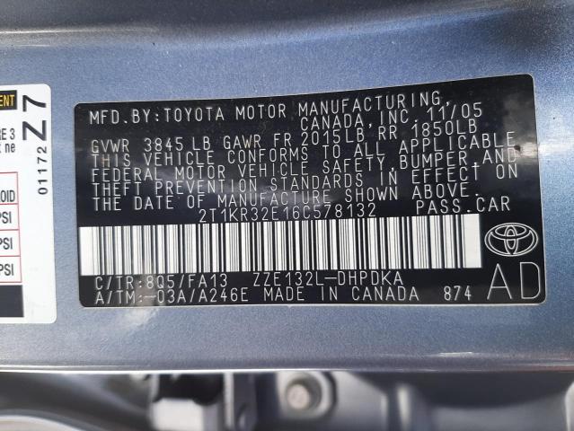 Photo 10 from auction – 2006 TOYOTA COROLLA MA with VIN 2T1KR32E16C578132