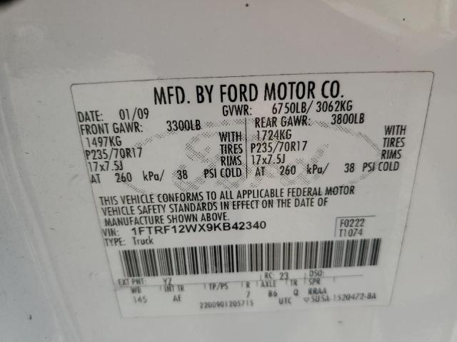 Photo 10 from auction – 2009 FORD F150 with VIN 1FTRF12WX9KB42340