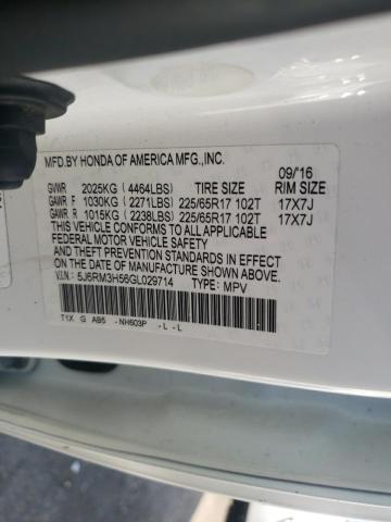 Photo 10 from auction – 2016 HONDA CR-V EX with VIN 5J6RM3H56GL029714