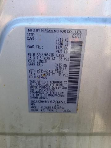 Photo 10 from auction – 2015 NISSAN PATHFINDER with VIN 5N1AR2MM8FC670451