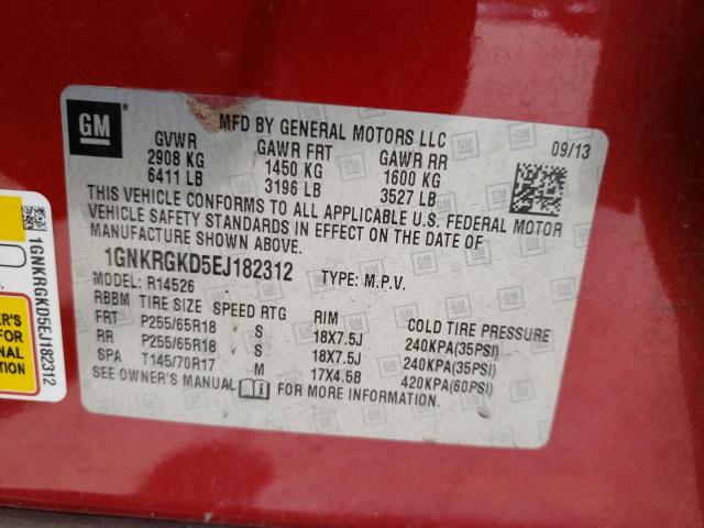 Photo 10 from auction – 2014 CHEVROLET TRAVERSE L with VIN 1GNKRGKD5EJ182312