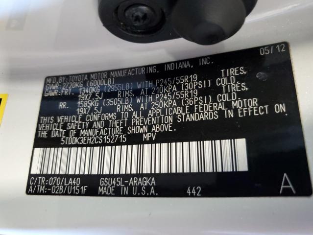 Photo 10 from auction – 2012 TOYOTA HIGHLANDER with VIN 5TDDK3EH2CS152715