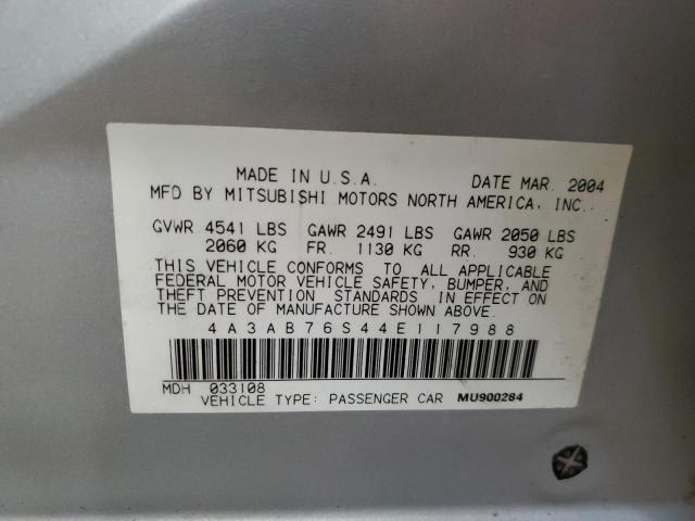 Photo 10 from auction – 2004 MITSUBISHI GALANT GTS with VIN 4A3AB76S44E117988