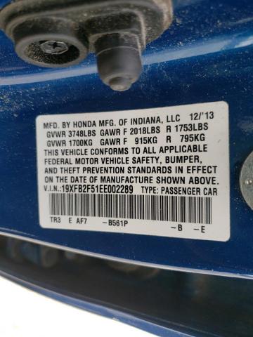 Photo 10 from auction – 2014 HONDA CIVIC LX with VIN 19XFB2F51EE002289
