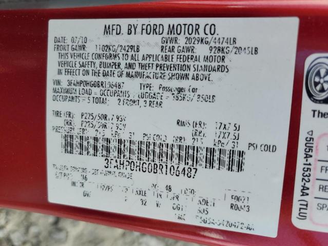 Photo 10 from auction – 2011 FORD FUSION SE with VIN 3FAHP0HG0BR106487