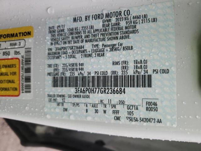Photo 10 from auction – 2016 FORD FUSION SE with VIN 3FA6P0H77GR236684