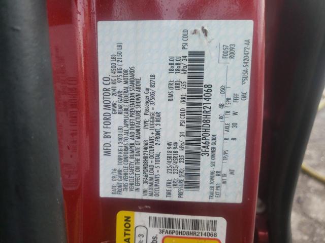 Photo 10 from auction – 2017 FORD FUSION SE with VIN 3FA6P0HD8HR214068