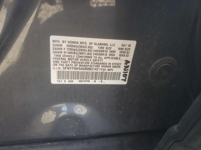 Photo 10 from auction – 2016 HONDA PILOT EXL with VIN 5FNYF6H54GB083142