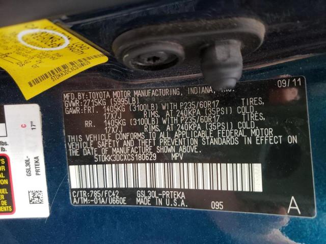 Photo 10 from auction – 2012 TOYOTA SIENNA LE with VIN 5TDKK3DCXCS180629