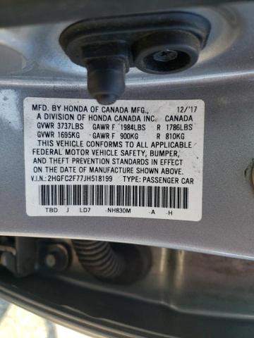 Photo 10 from auction – 2018 HONDA CIVIC EX with VIN 2HGFC2F77JH518199