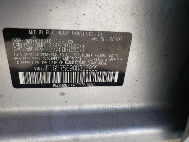 Photo 10 from auction – 2008 SUBARU IMPREZA WR with VIN JF1GH75698H806905