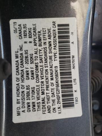 Photo 10 from auction – 2019 HONDA CIVIC LX with VIN 2HGFC2F66KH560419