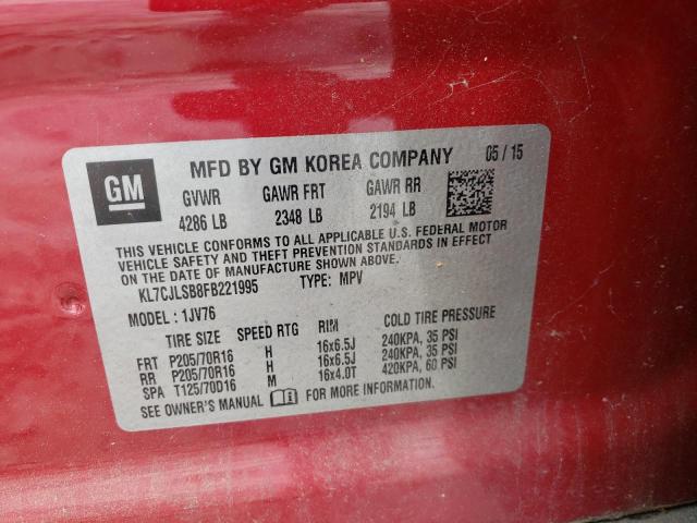 Photo 10 from auction – 2015 CHEVROLET TRAX 1LT with VIN KL7CJLSB8FB221995
