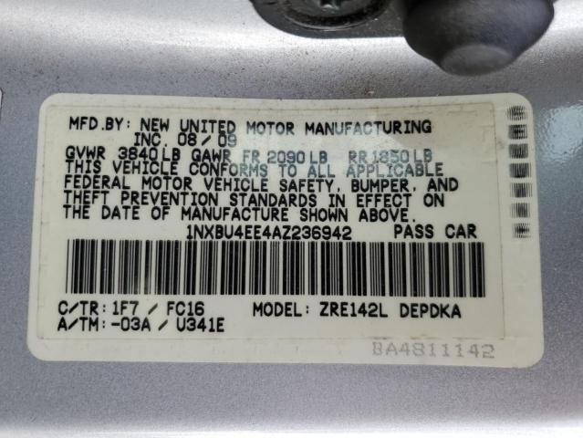 Photo 10 from auction – 2010 TOYOTA COROLLA BA with VIN 1NXBU4EE4AZ236942