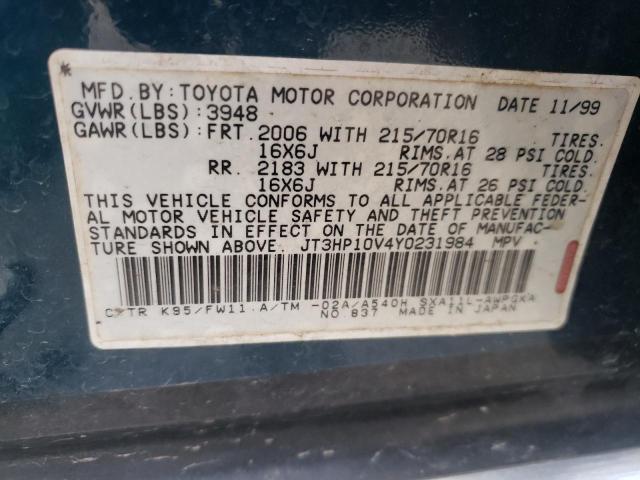 Photo 10 from auction – 2000 TOYOTA RAV4 with VIN JT3HP10V4Y0231984