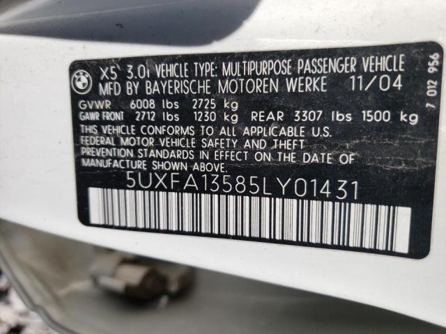 Photo 10 from auction – 2005 BMW X5 3.0I with VIN 5UXFA13585LY01431