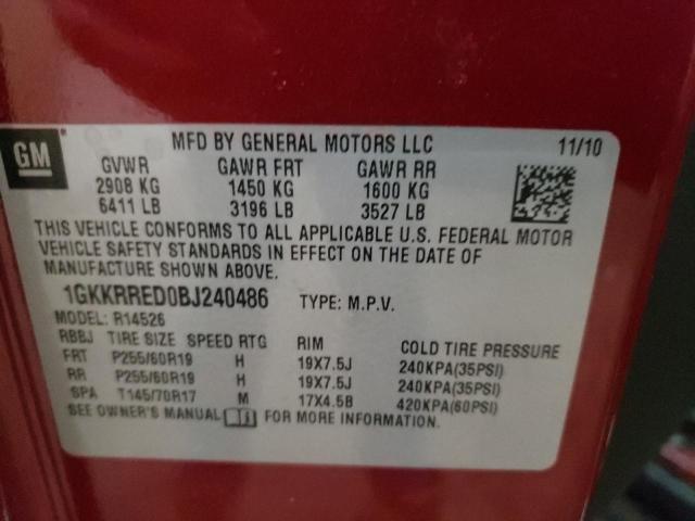 Photo 10 from auction – 2011 GMC ACADIA SLT with VIN 1GKKRRED0BJ240486
