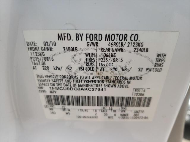 Photo 10 from auction – 2010 FORD ESCAPE XLT with VIN 1FMCU9DG0AKC27641