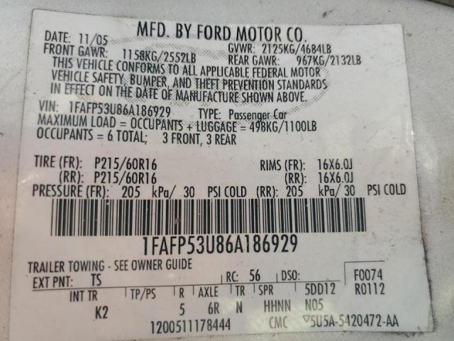 Photo 10 from auction – 2006 FORD TAURUS SE with VIN 1FAFP53U86A186929