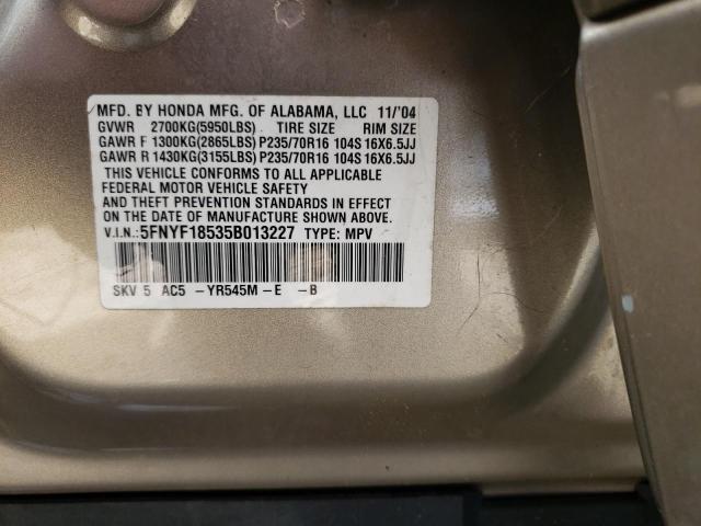 Photo 10 from auction – 2005 HONDA PILOT EXL with VIN 5FNYF18535B013227