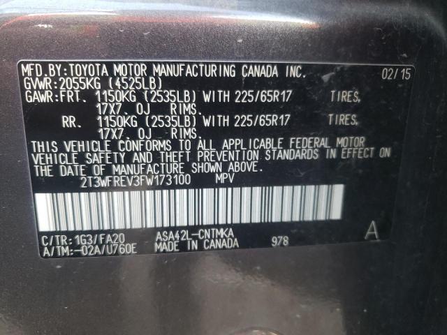 Photo 10 from auction – 2015 TOYOTA RAV4 XLE with VIN 2T3WFREV3FW173100