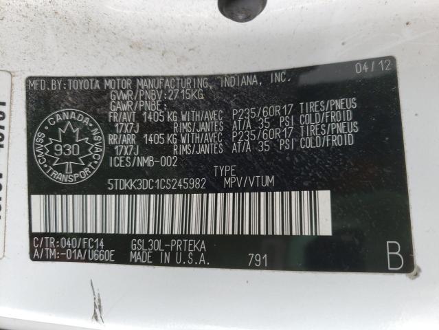 Photo 10 from auction – 2012 TOYOTA SIENNA LE with VIN 5TDKK3DC1CS245982