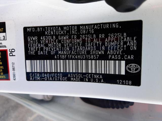 Photo 10 from auction – 2017 TOYOTA CAMRY LE with VIN 4T1BF1FK4HU315857
