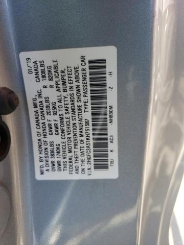 Photo 10 from auction – 2019 HONDA CIVIC SI with VIN 2HGFC3A51KH751587