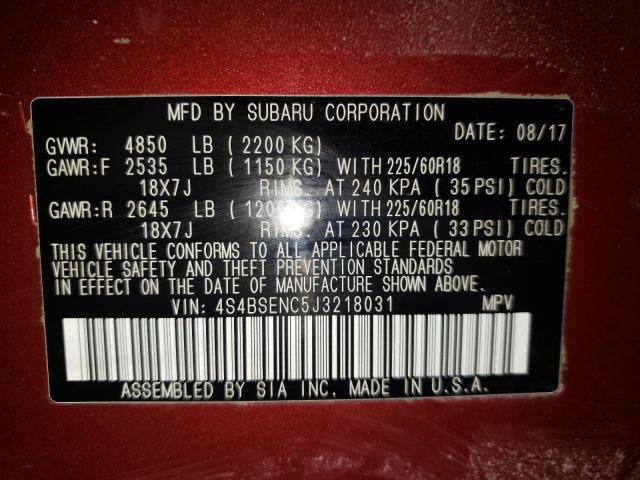 Photo 10 from auction – 2018 SUBARU OUTBACK 3. with VIN 4S4BSENC5J3218031