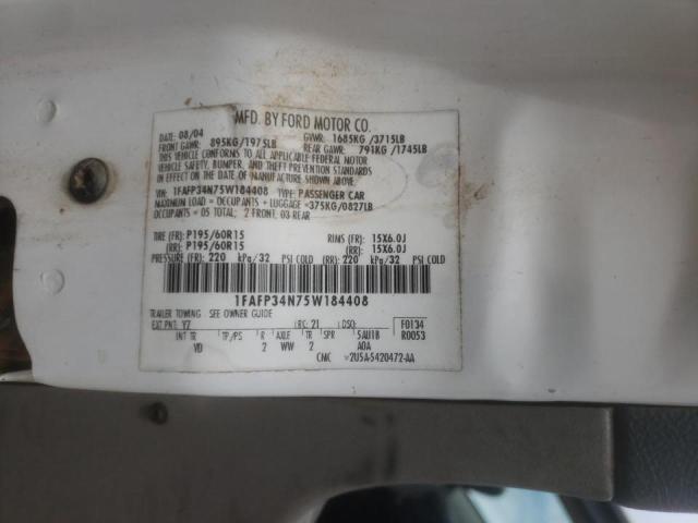 Photo 10 from auction – 2005 FORD FOCUS ZX4 with VIN 1FAFP34N75W184408