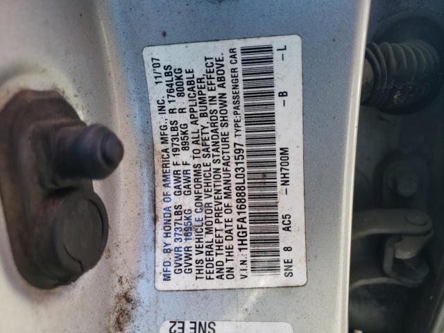 Photo 10 from auction – 2008 HONDA CIVIC EX with VIN 1HGFA16888L031597