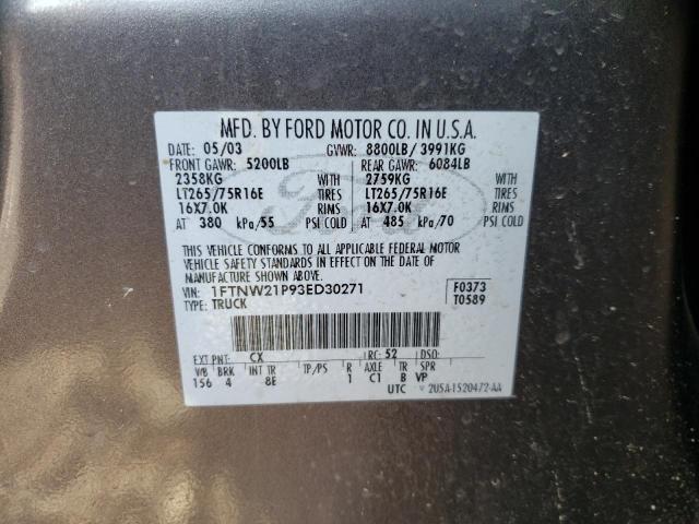 Photo 10 from auction – 2003 FORD F250 SUPER with VIN 1FTNW21P93ED30271