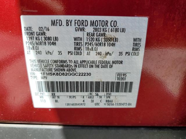 Photo 10 from auction – 2016 FORD EXPLORER X with VIN 1FM5K8D82GGC22230