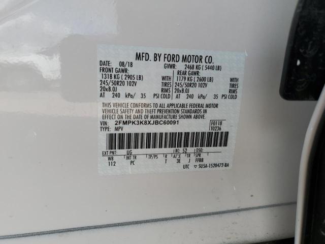 Photo 10 from auction – 2018 FORD EDGE TITAN with VIN 2FMPK3K8XJBC60091