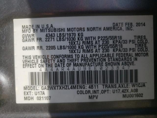 Photo 10 from auction – 2014 MITSUBISHI OUTLANDER with VIN 4A4AR4AU9EE023847