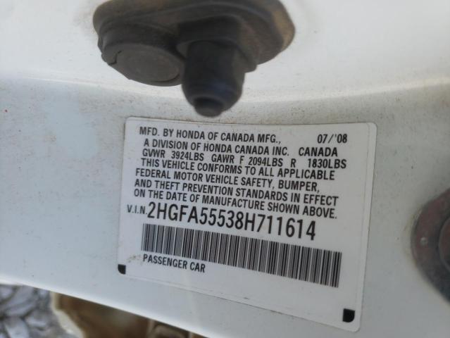 Photo 10 from auction – 2008 HONDA CIVIC SI with VIN 2HGFA55538H711614
