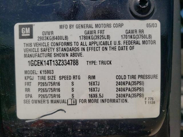 Photo 10 from auction – 2003 CHEVROLET SILVER1500 with VIN 1GCEK14T13Z334788