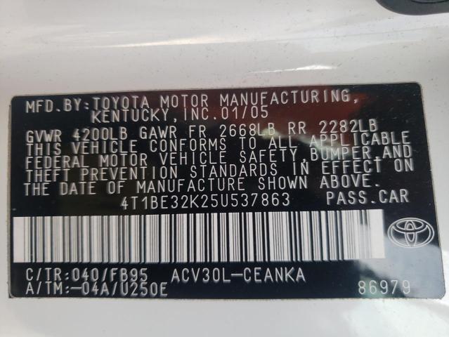 Photo 10 from auction – 2005 TOYOTA CAMRY LE with VIN 4T1BE32K25U537863