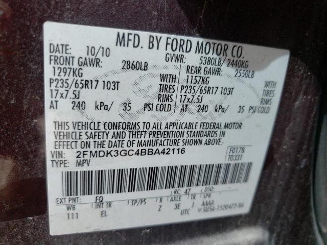 Photo 10 from auction – 2011 FORD EDGE SE with VIN 2FMDK3GC4BBA42116
