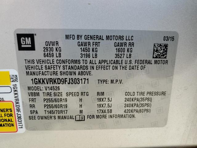 Photo 10 from auction – 2015 GMC ACADIA SLT with VIN 1GKKVRKD9FJ303171