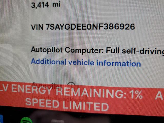 Photo 10 from auction – 2022 TESLA MODEL Y with VIN 7SAYGDEE0NF386926