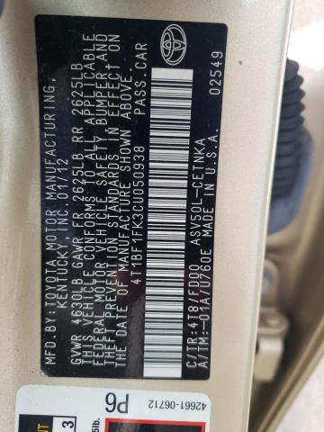 Photo 10 from auction – 2012 TOYOTA CAMRY BASE with VIN 4T1BF1FK3CU050938