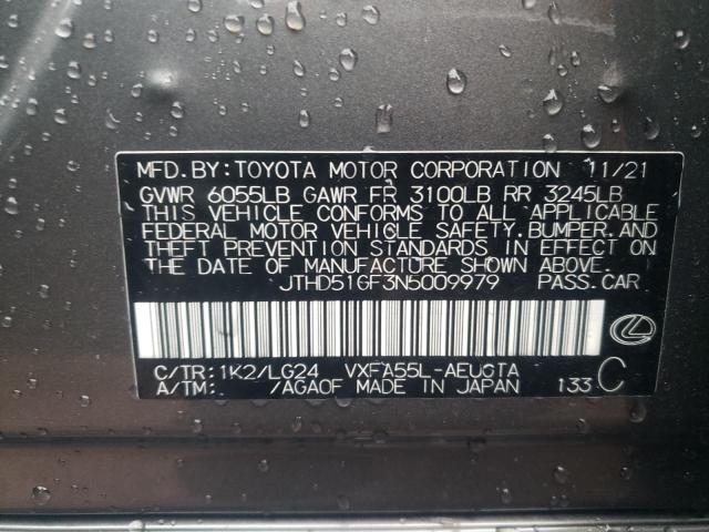 Photo 10 from auction – 2022 LEXUS LS 500 BAS with VIN JTHD51GF3N5009979