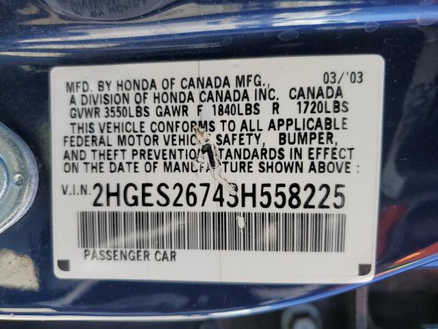 Photo 10 from auction – 2003 HONDA CIVIC EX with VIN 2HGES26743H558225