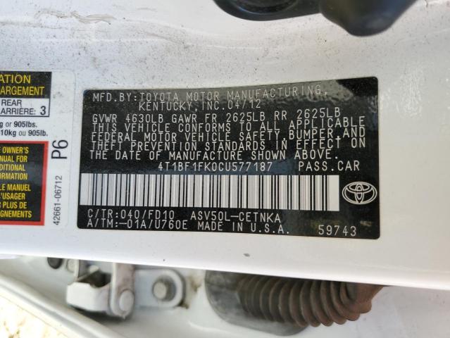 Photo 10 from auction – 2012 TOYOTA CAMRY BASE with VIN 4T1BF1FK0CU577187