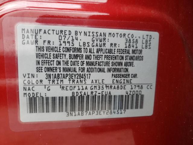 Photo 10 from auction – 2014 NISSAN SENTRA S with VIN 3N1AB7AP3EY284517
