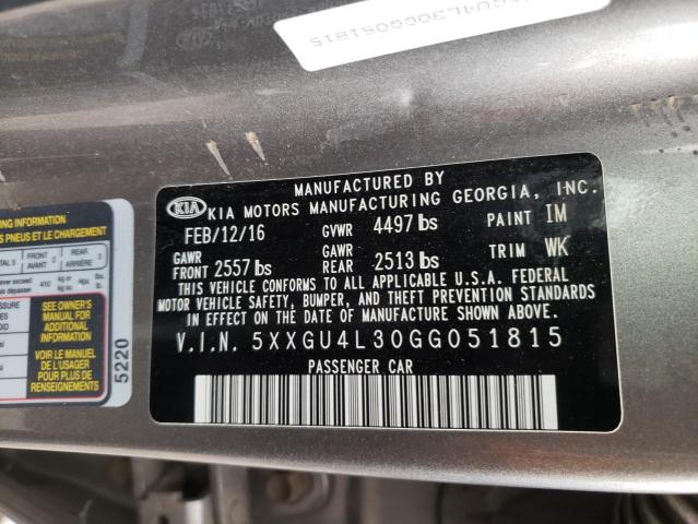 Photo 10 from auction – 2016 KIA OPTIMA EX with VIN 5XXGU4L30GG051815